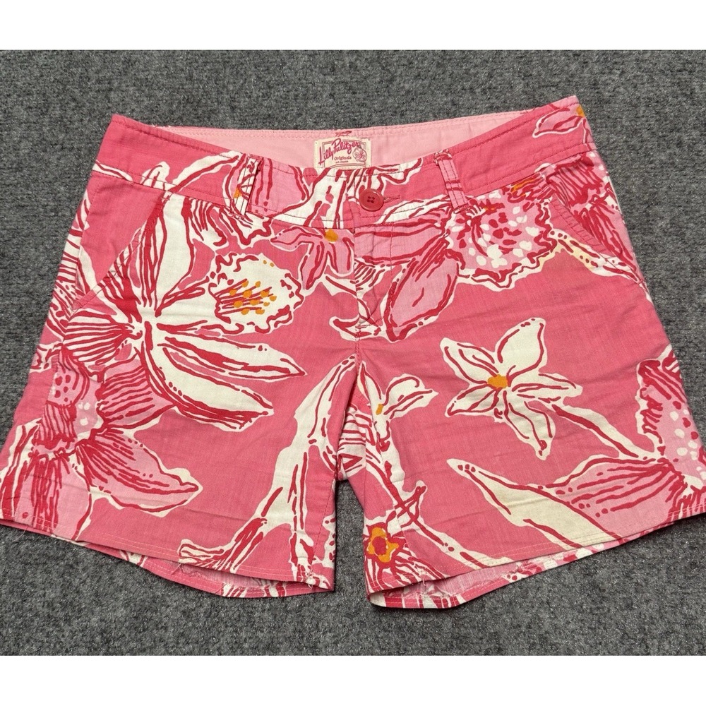 Lilly Pulitzer Shorts 2 Pink Floral Tropical All Over Print Palm Beach FL Preppy